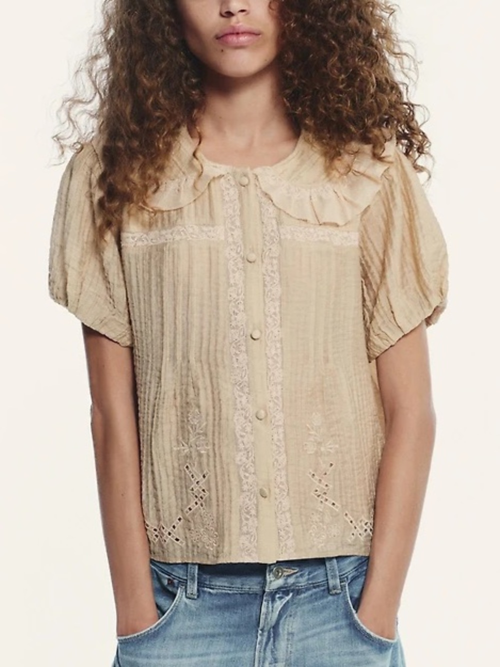 NWOT Zara Peter Pan Collar Embroidered Top